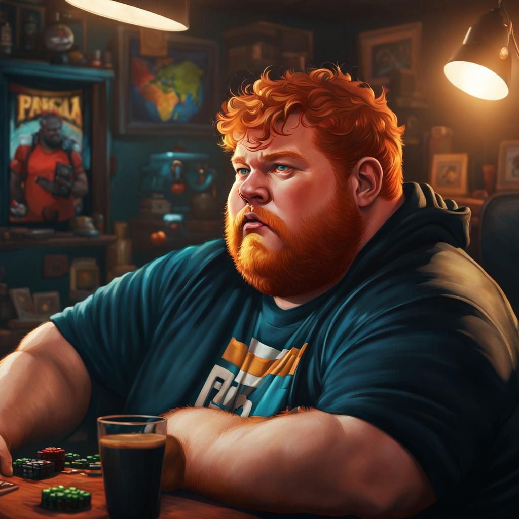 Hyperrealistic Gamer in Basement: Splash Art Portrait