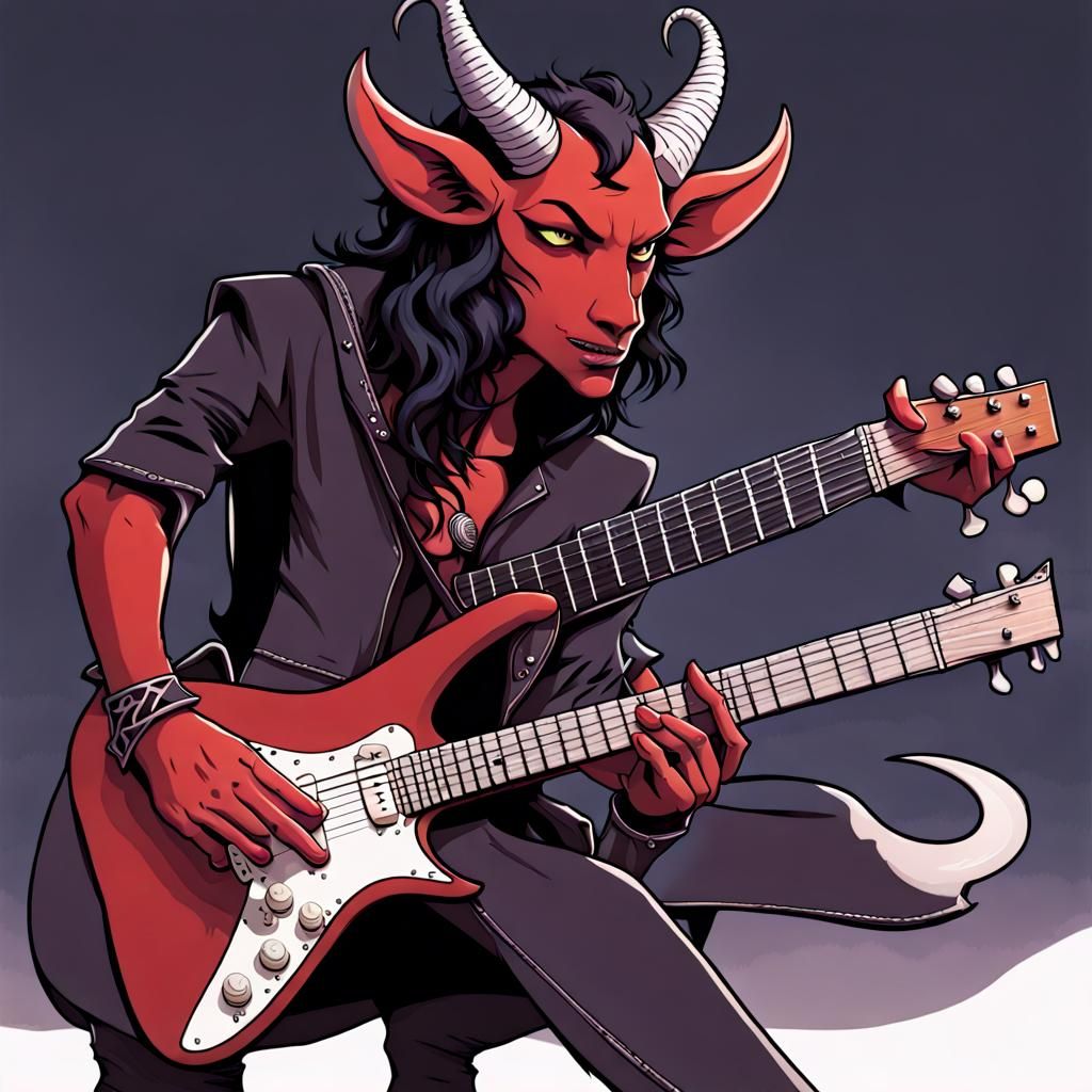 Tiefling Guitarist: Demonic Musician Plays Electric Guitar