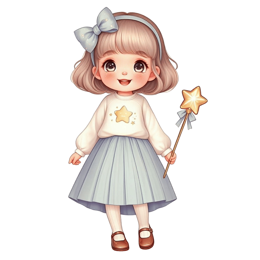 Magical Girl with Wand in Storybook Style