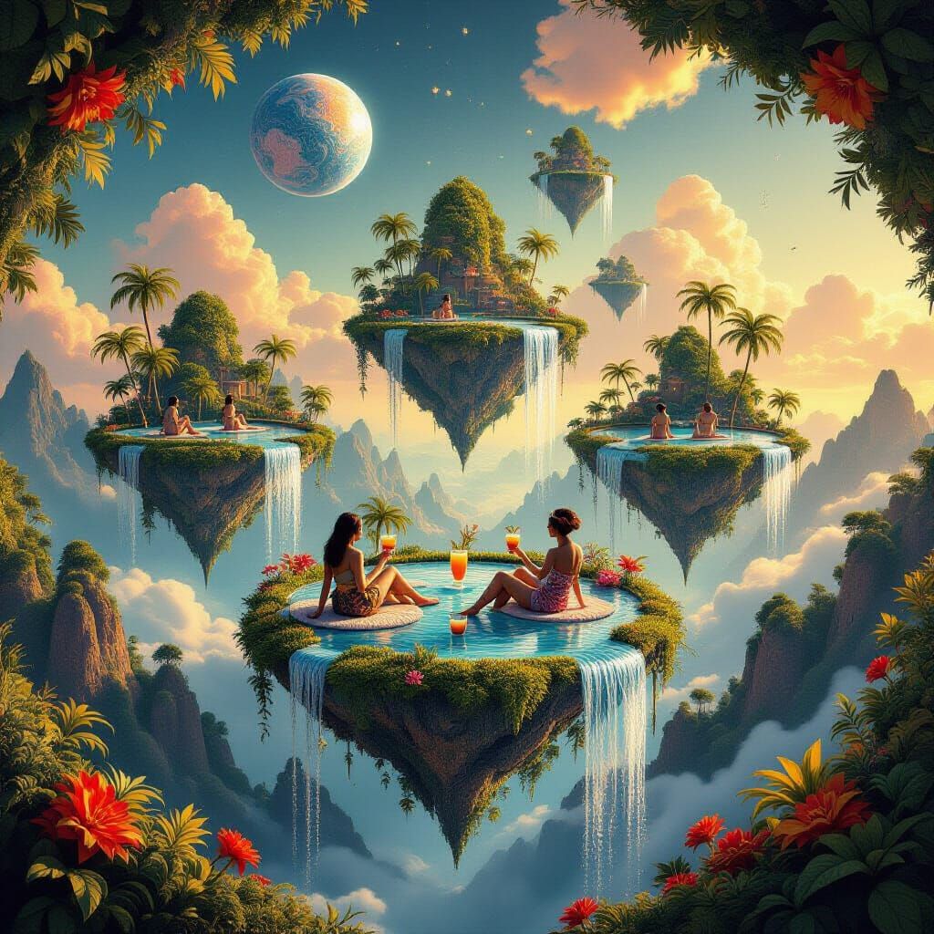 Tropical Floating Islands in Ethereal 3D Art
