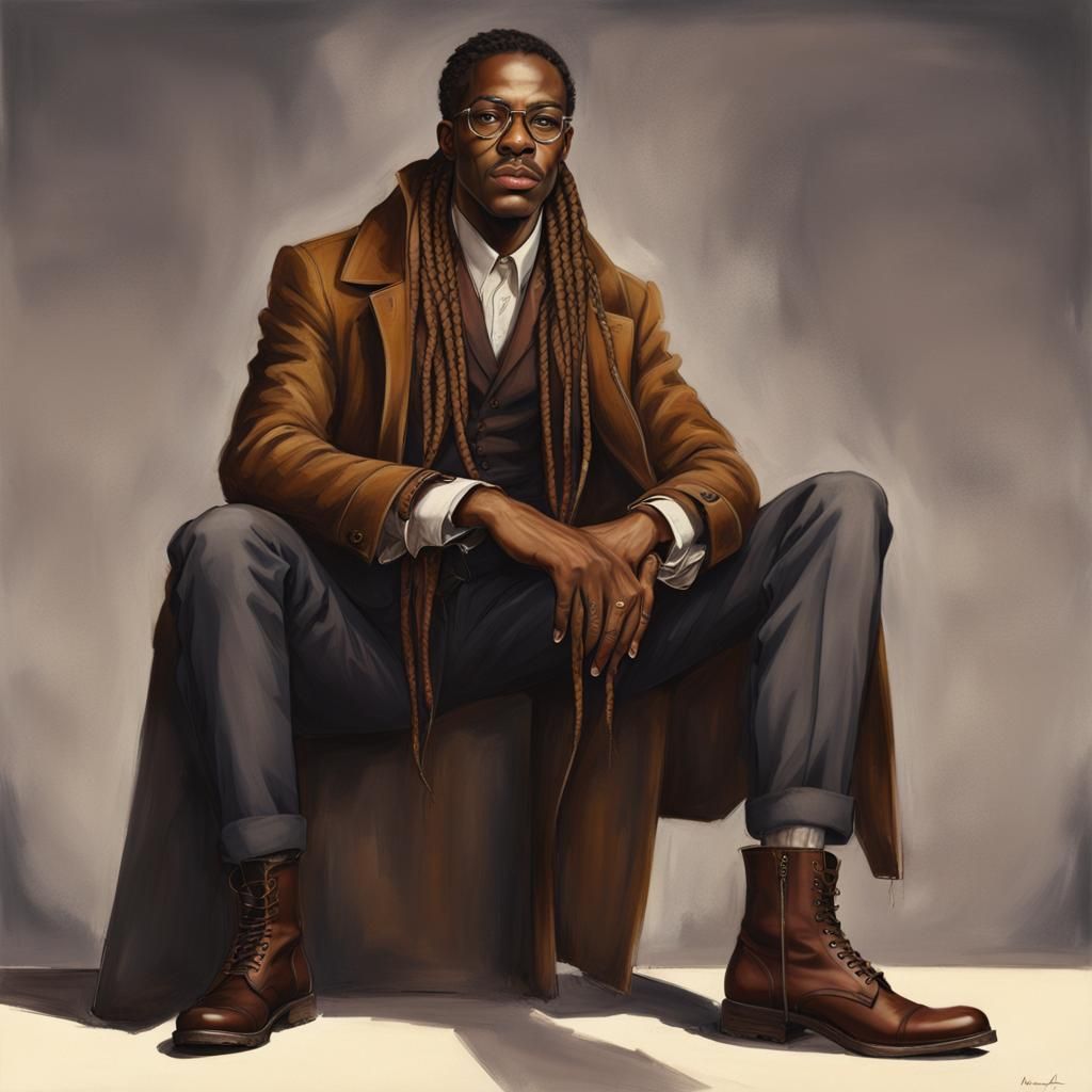 African American Man with Gold Eyes and Braids