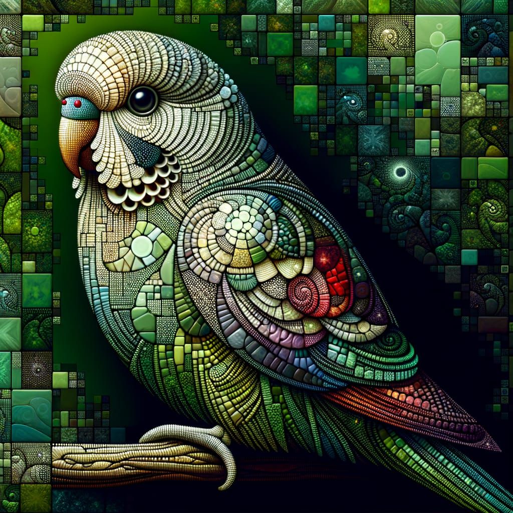 Geometric Mosaic Parakeet in Fractal Style