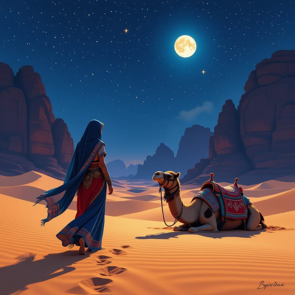 Midnight Oasis: Arabian Nights in Futuristic Digital Art