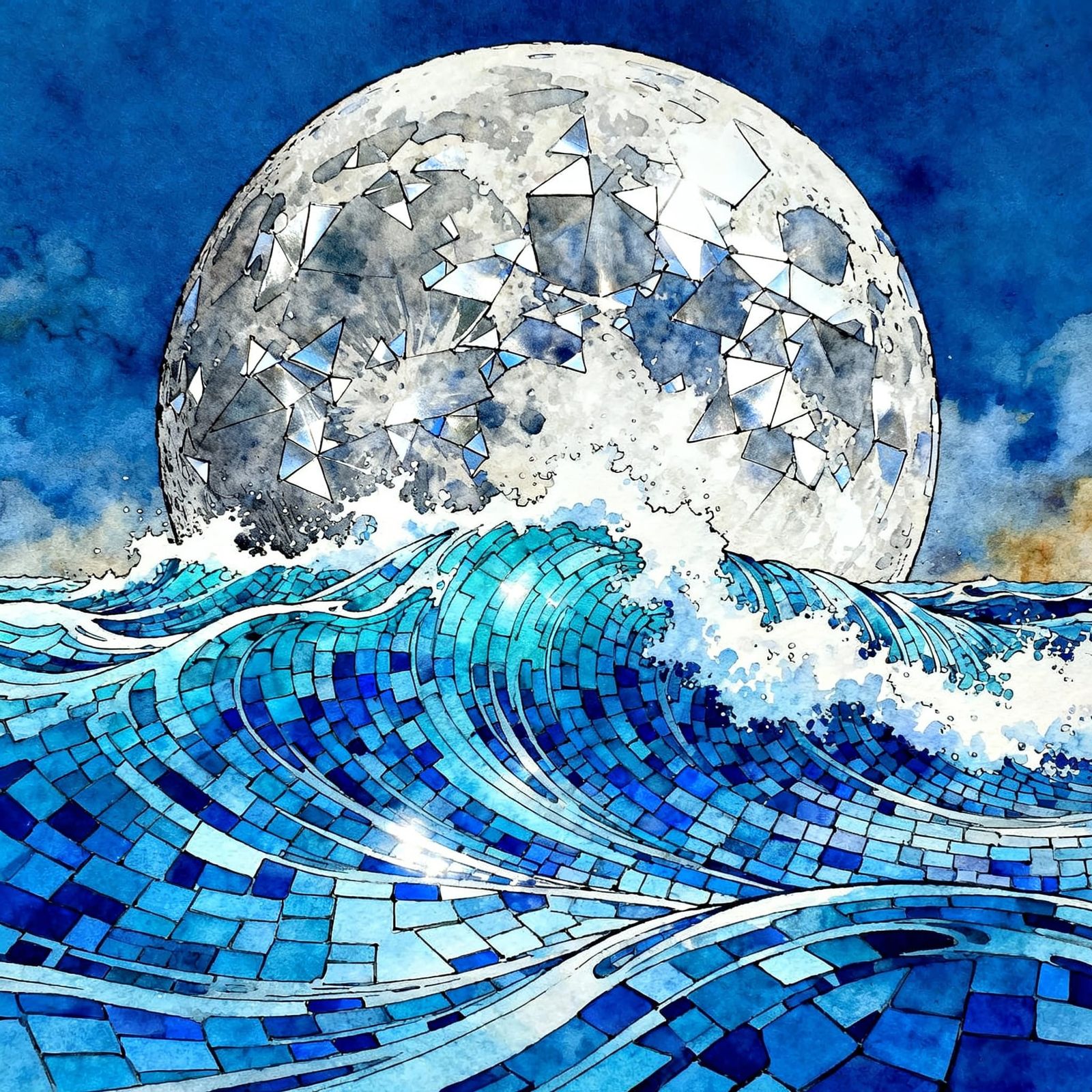 Prismatic Moon and Ocean Abstract Art