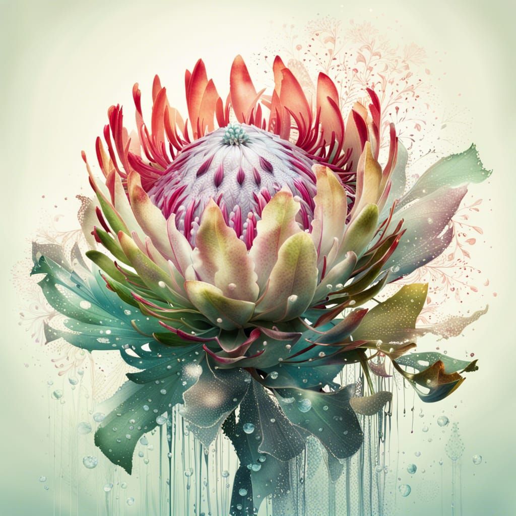 Dreamy Protea Flower with Shimmering Light