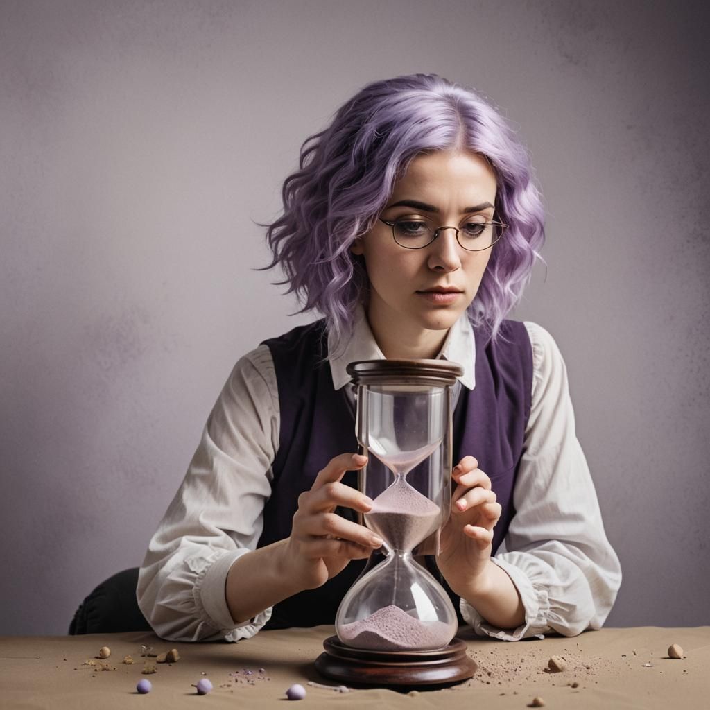 Philosopher and Violet-Haired Woman Contemplate Time
