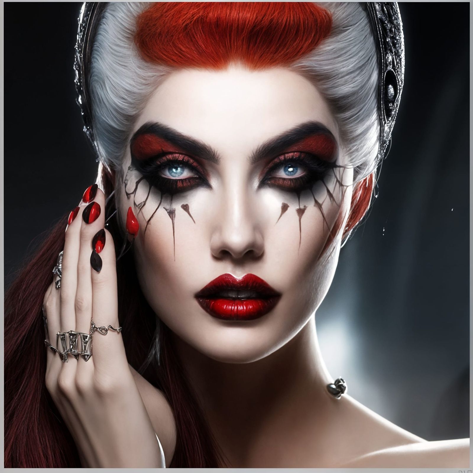 Gothic Queen of Hearts Portrait in Shiny Leather