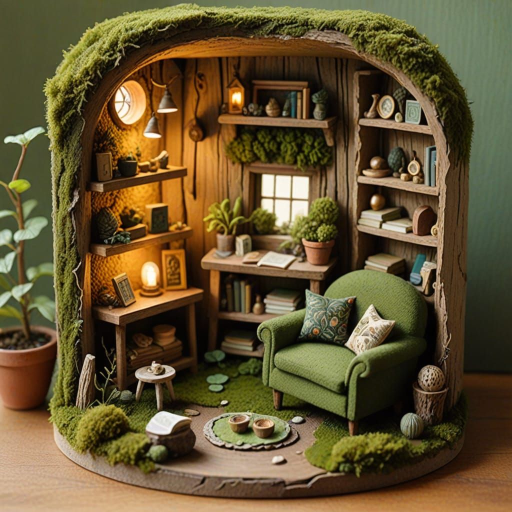 Whimsical Nutshell Cottage in Folk Art Style