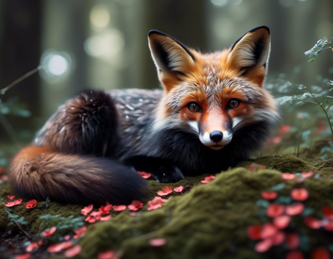 A majestic rare melanistic marble red fox