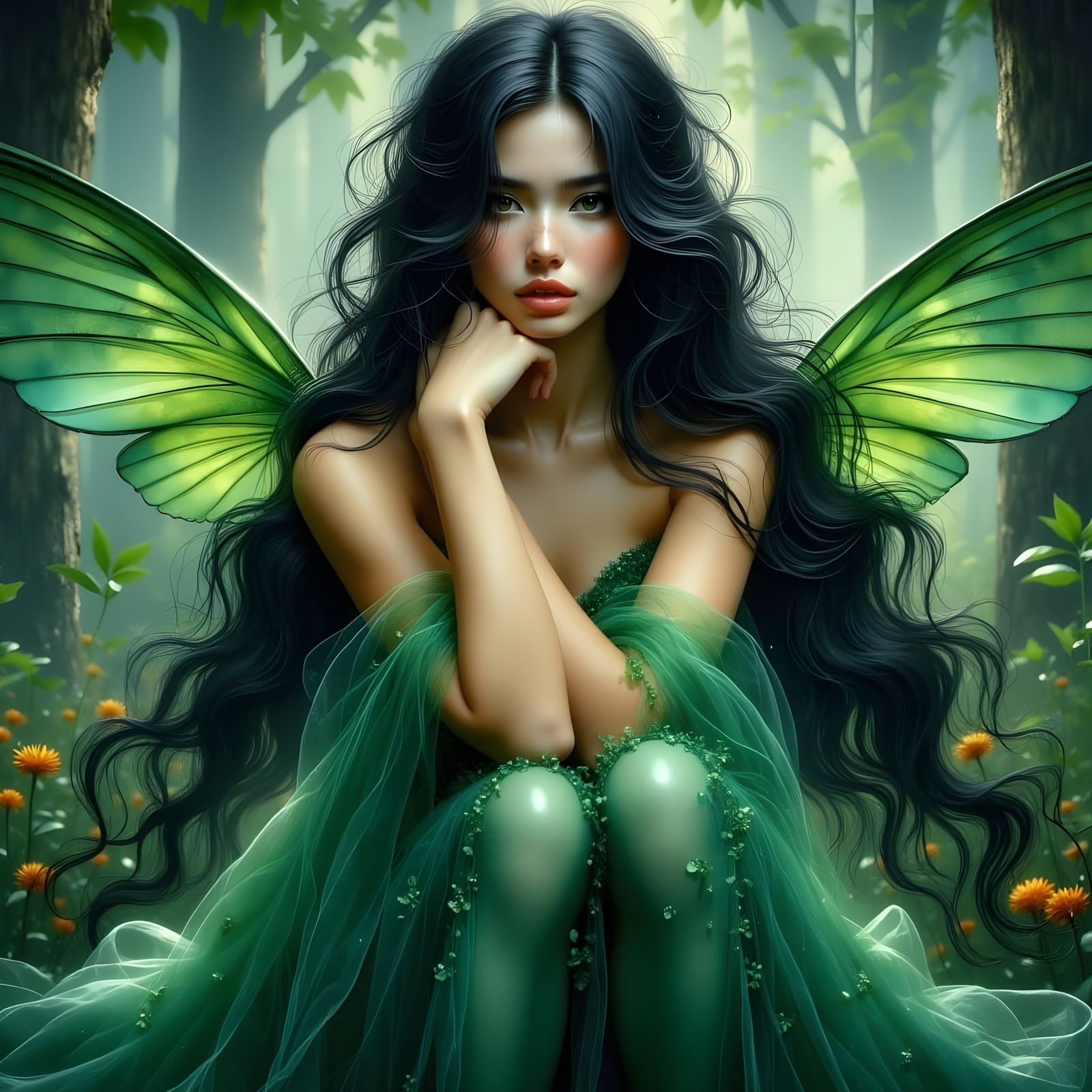 Enchanted Faerie Queen in Emerald Elegance