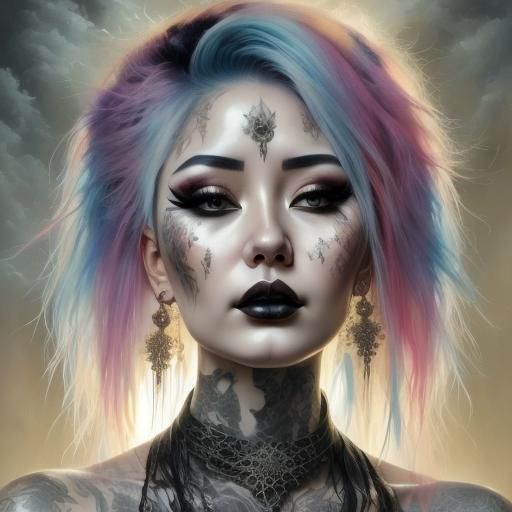 Silver Rainbow Portrait in Pastel Floral Style