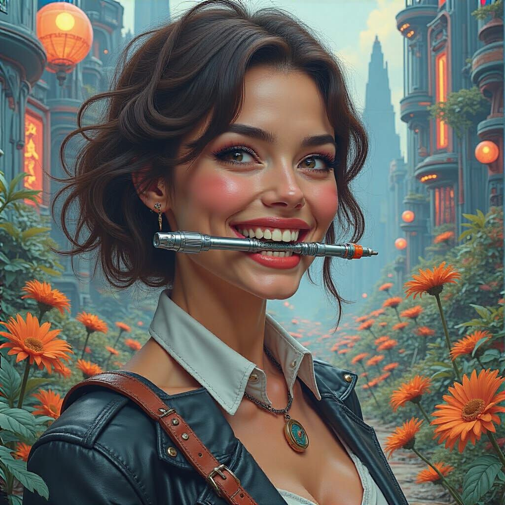 Futuristic Woman with Sonic Screwdriver, Digital Matte Paint...