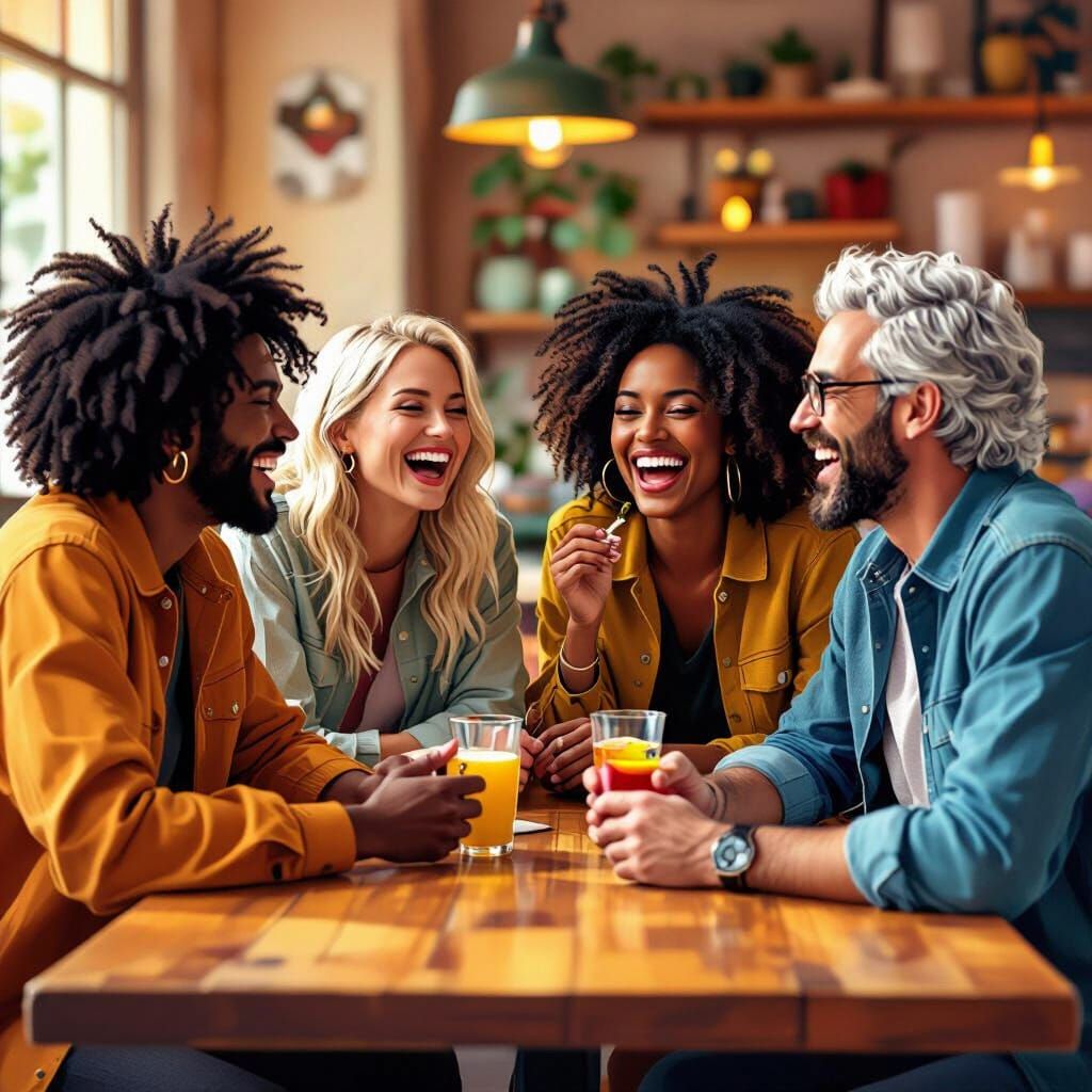 Diverse Group Enjoying Lively Conversation in Digital Painti...