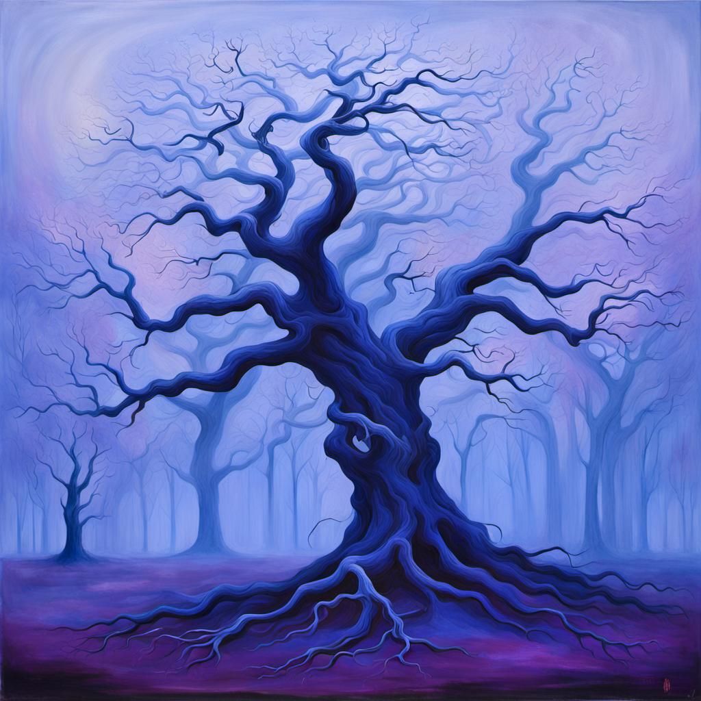 Eerie Tree with Glazing and Impasto Techniques