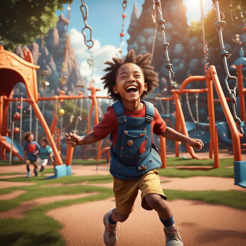 Happy Child Laughing in Playground: Fantasy Concept Art