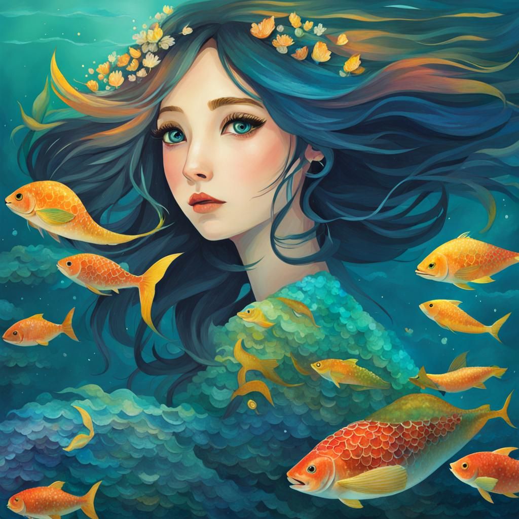 AI Generated Mermaid Girl Illustration