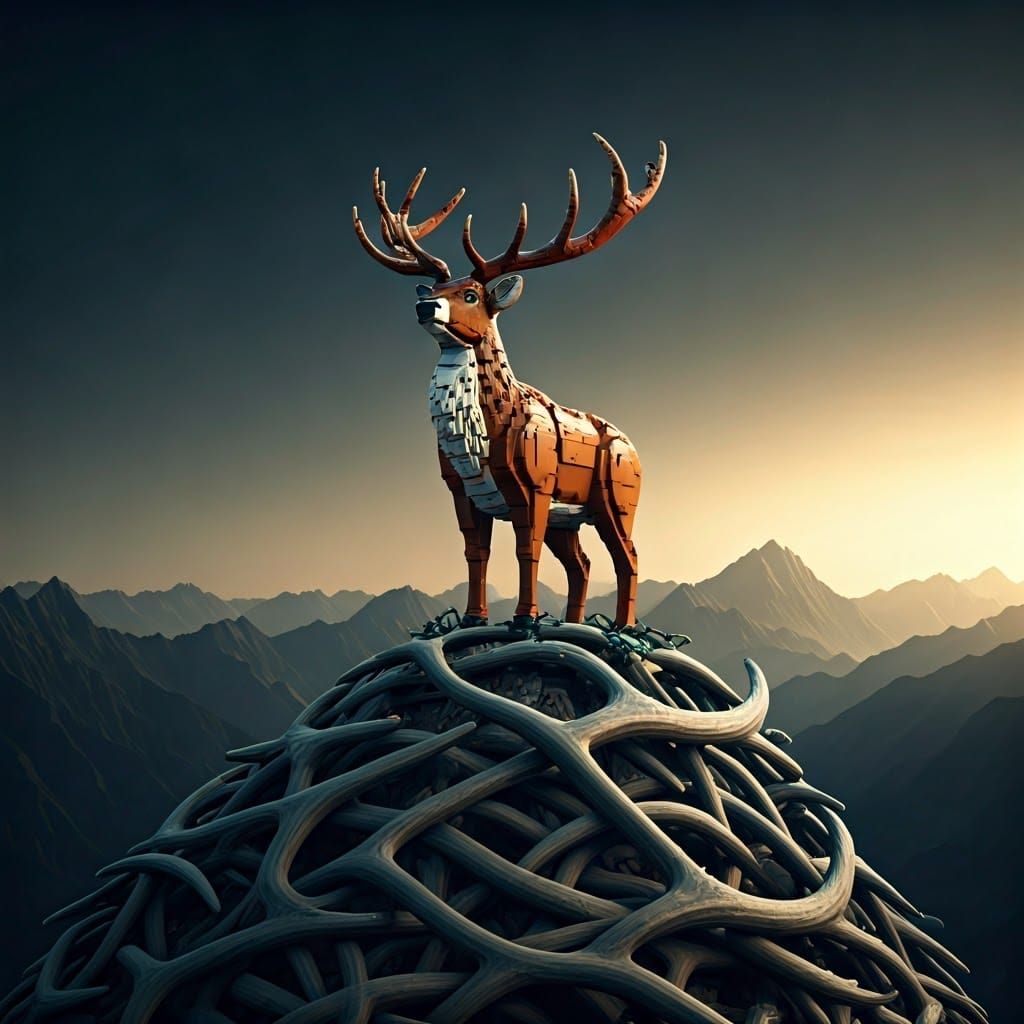 Lego Deer Reigns Supreme in Majestic Mountain Landscape