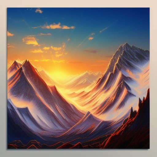 Hyperrealistic Sunset Mountain Splash Art