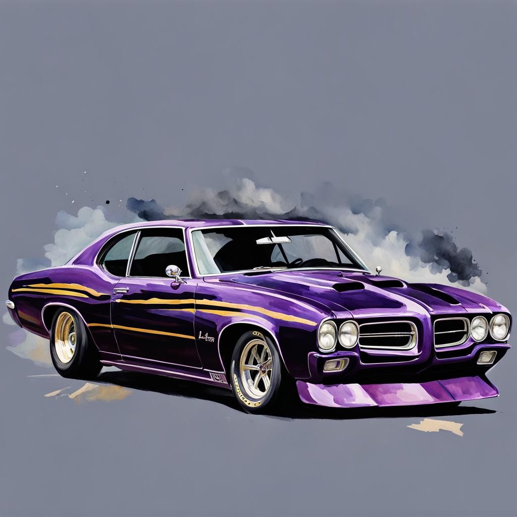 Pontiac GTO Race Car in Gouache Watercolor Style