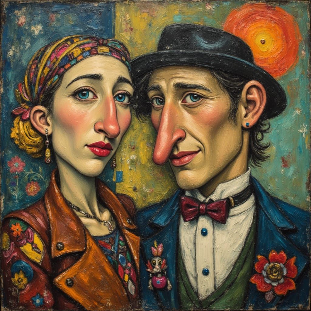 Picasso Inspired Folk Art Scene at Night