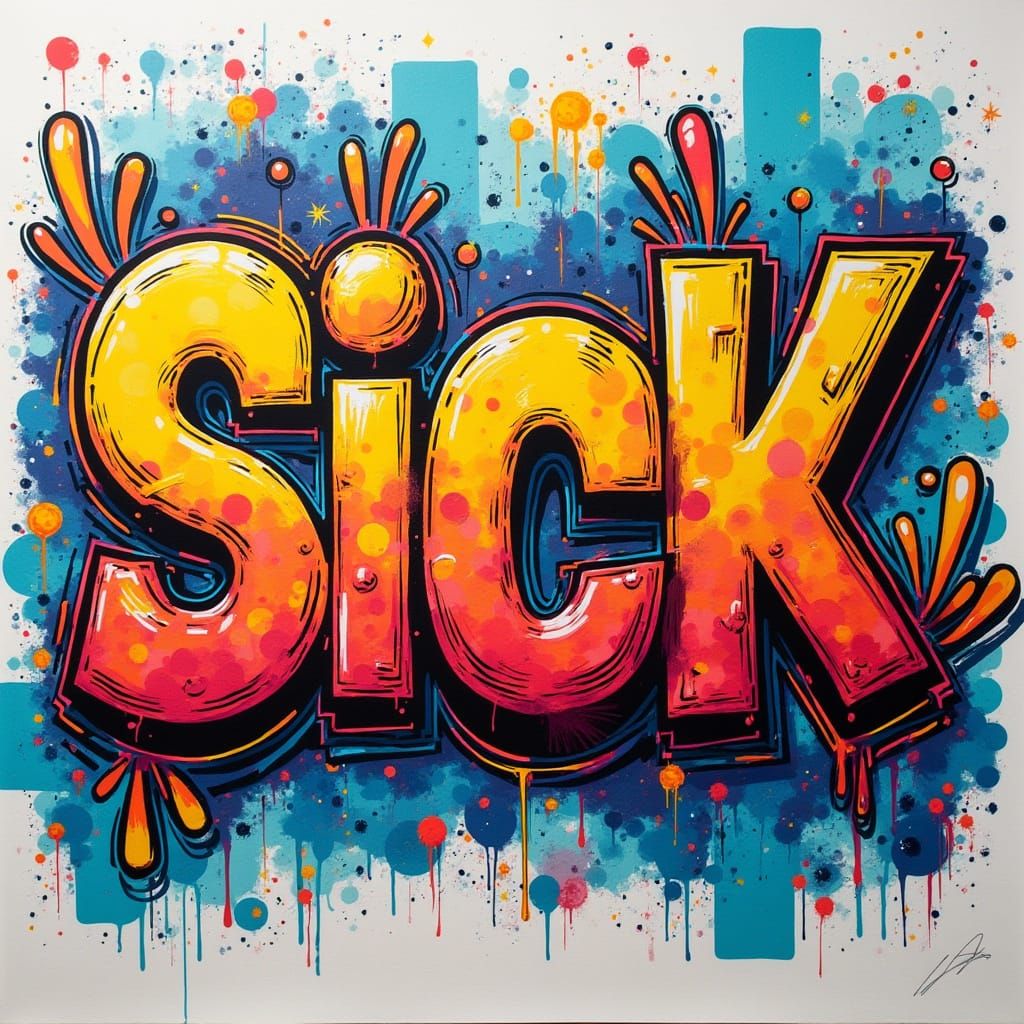 Graffiti Art: Vibrant "Sick 👍" in Urban Style