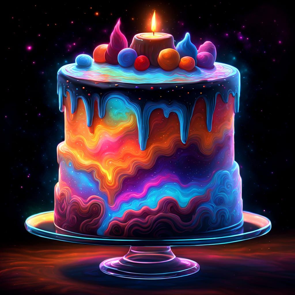 Nebula Birthday Cake as Chalk Art