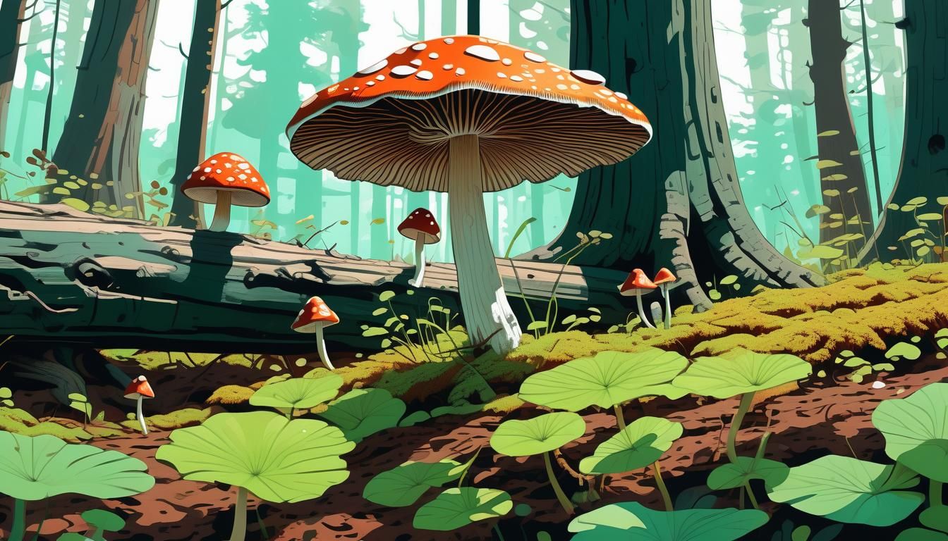 Whimsical Woodland: Mushrooms in Jamie Hewlett Style