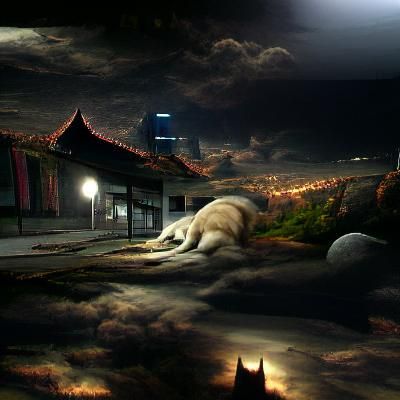 Detailed Matte Painting of a Dog at Night