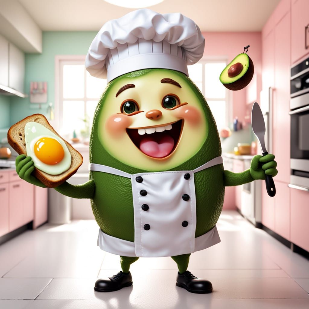 Kawaii Breakfast Character in Vibrant Oil Painting Style