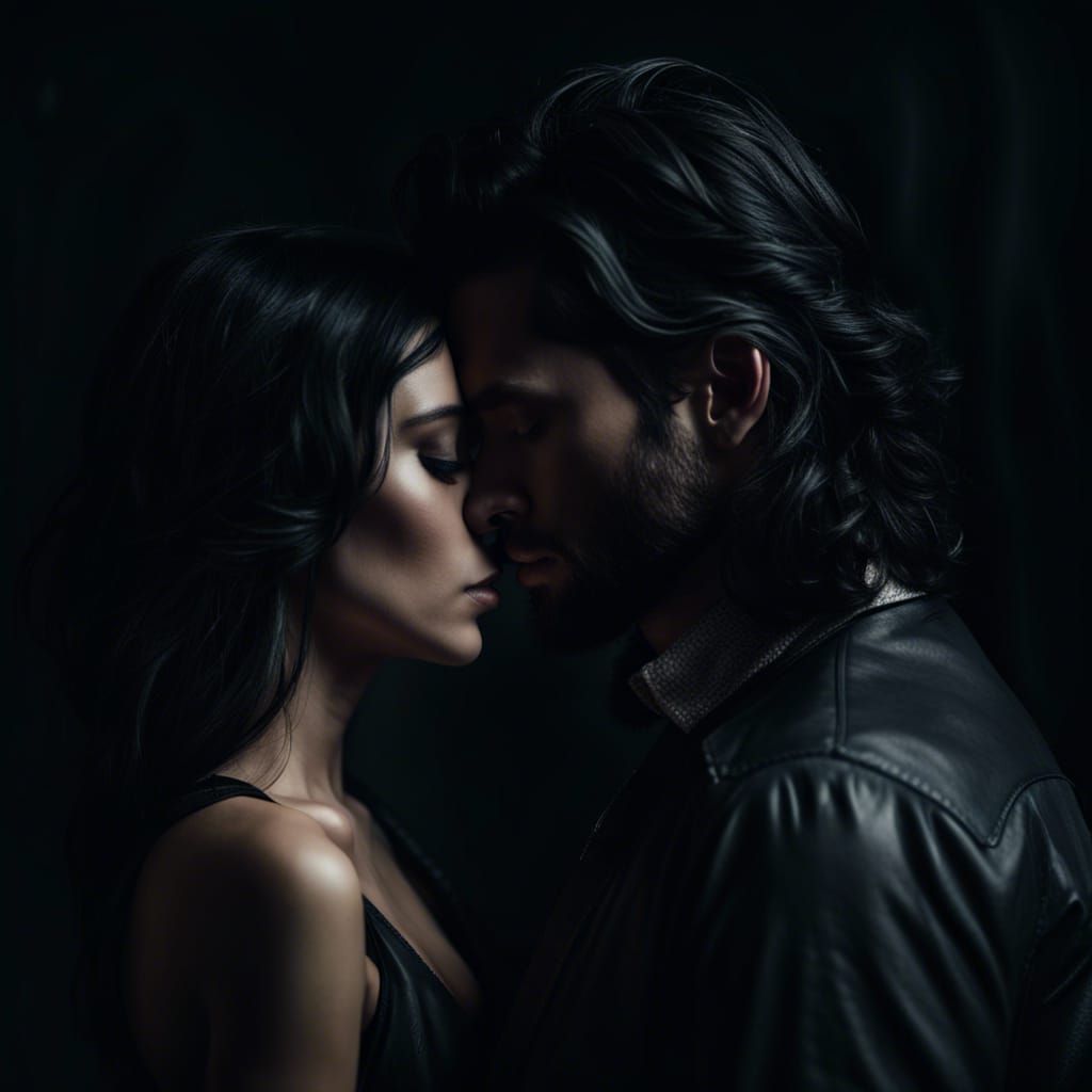 Romantic Couple Kissing in Darkness: Cinematic Embrace
