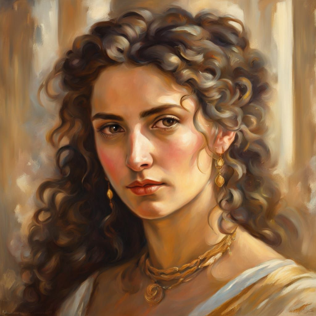 Greek Woman Portrait in Old Master Oil Painting Style