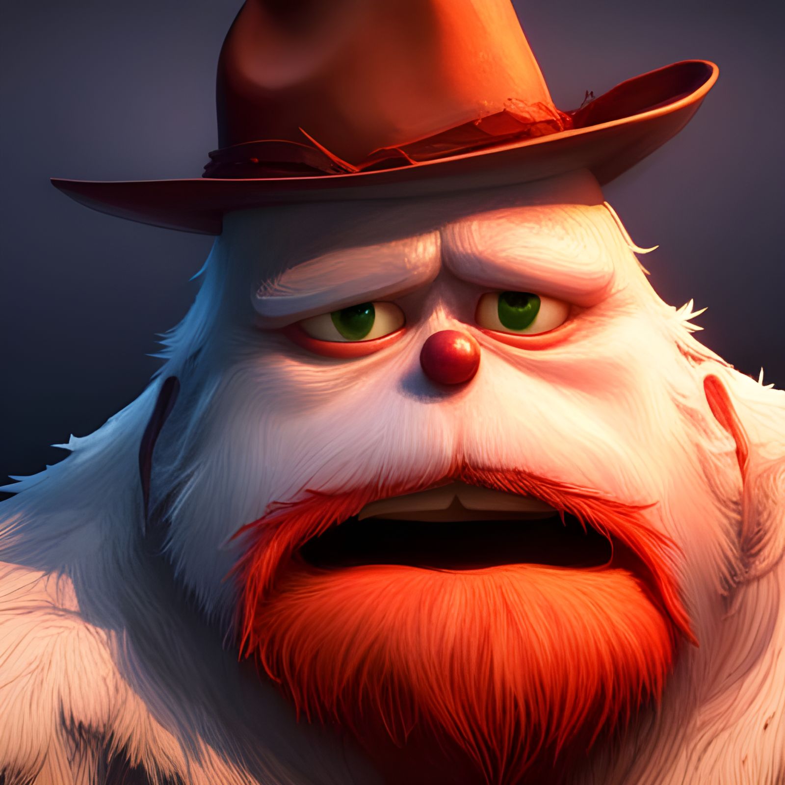 Detailed 3D Snow Monster Portrait with Straw Hat