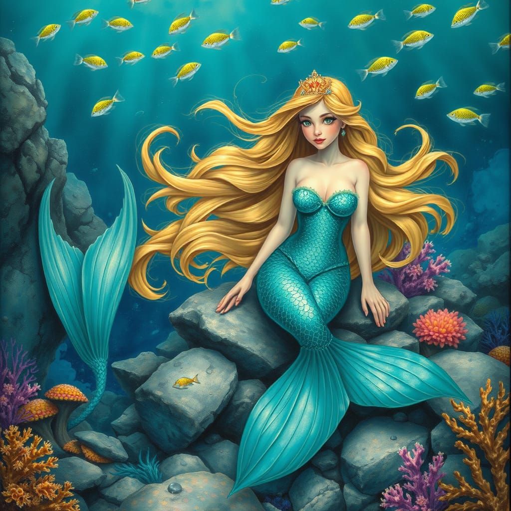 Surreal Princess Mermaid in Whimsical Oceanic Realism