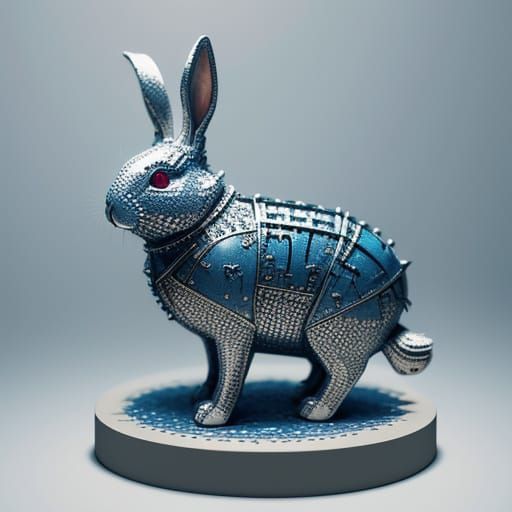 Surreal Rabbit Sculpture Made of Pins in Sharp Focus