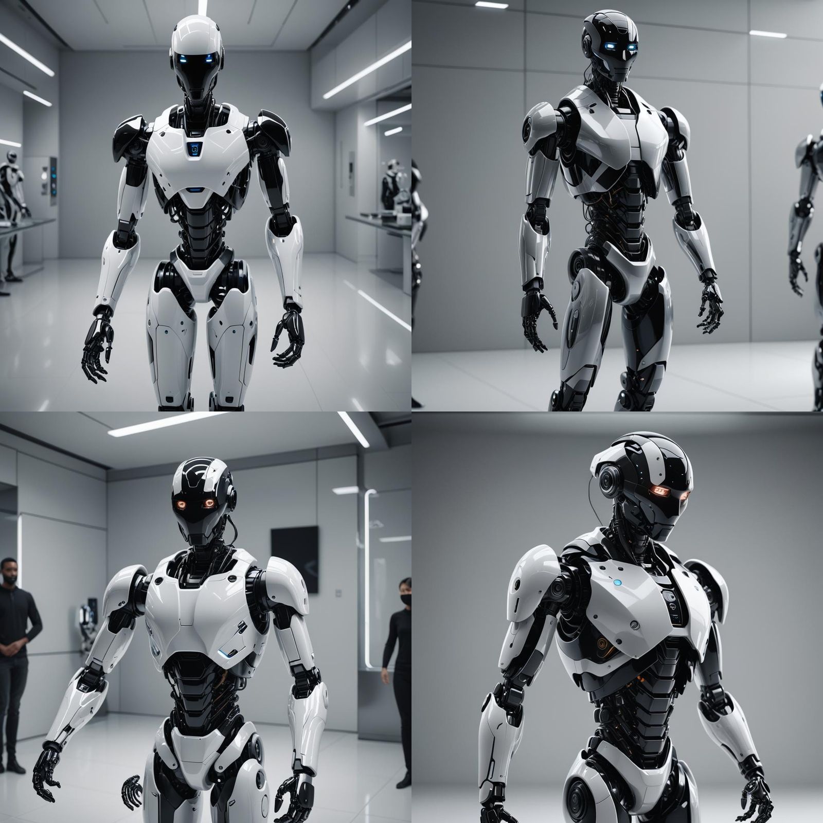 Futuristic Black Robot in Sterile Environment