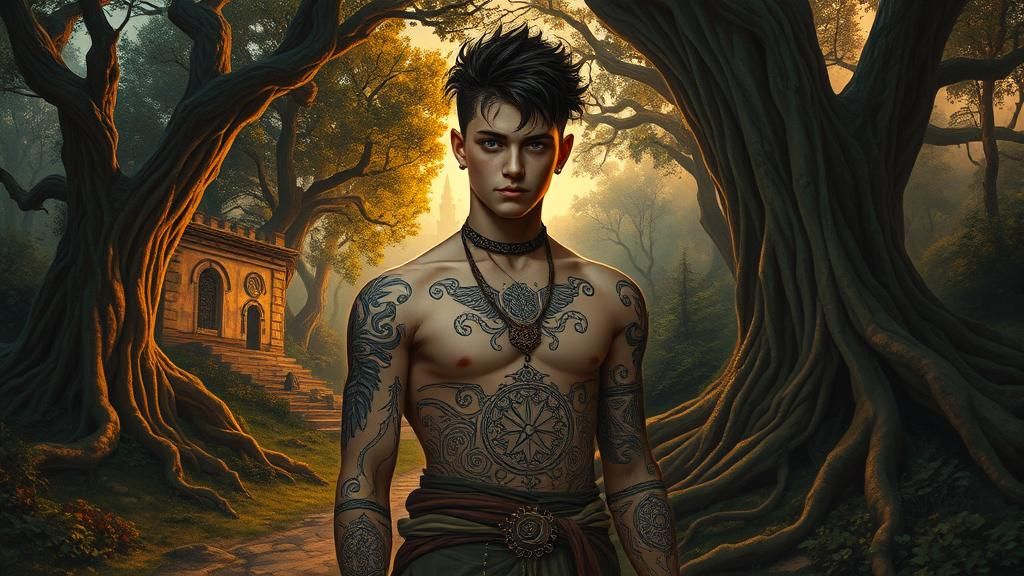 Mystical Youth in Primeval Forest: Renaissance Oil Painting