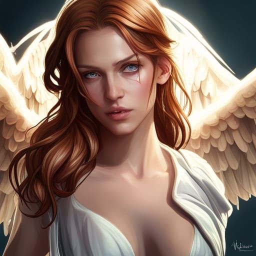 Detailed Angel Wings Portrait in Digital Art Style
