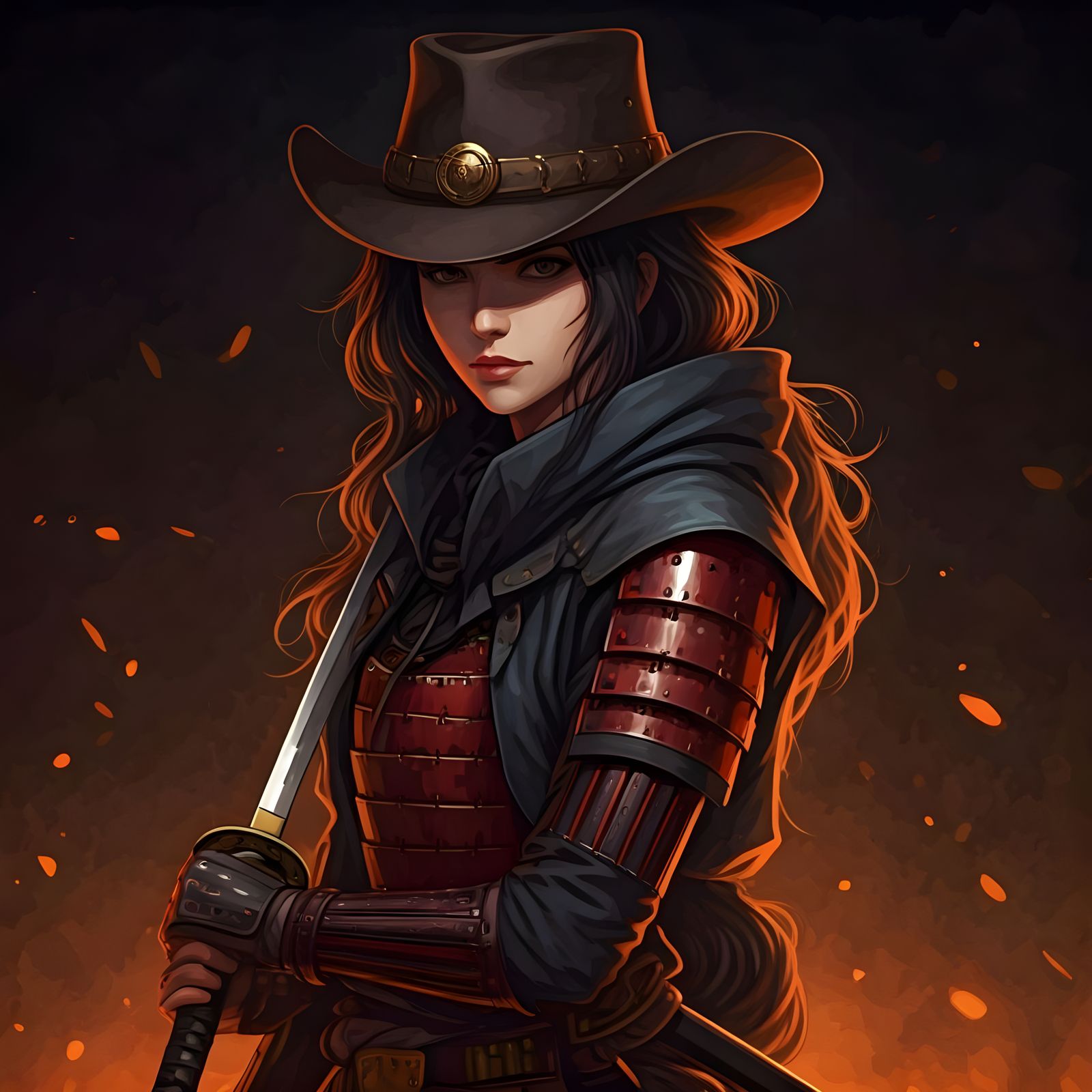 Female Cowboy Samurai in Anime Style