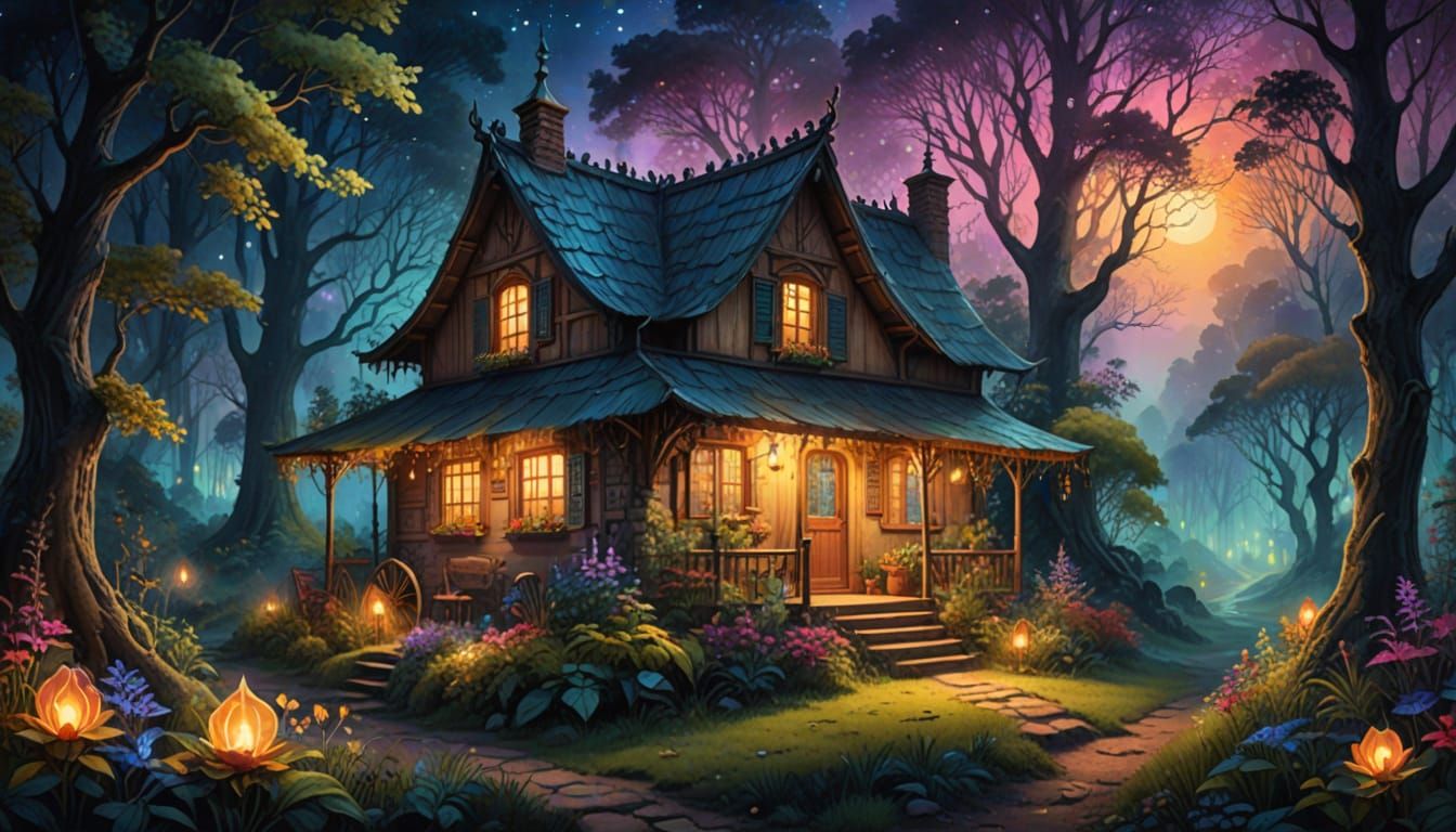 Whimsical Gypsy Cottage Illuminated by Soft Ethereal Light