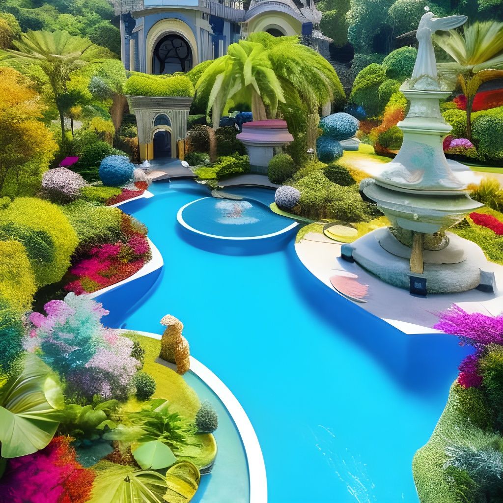 Luxurious Swimming Pool in Mixed Media Style