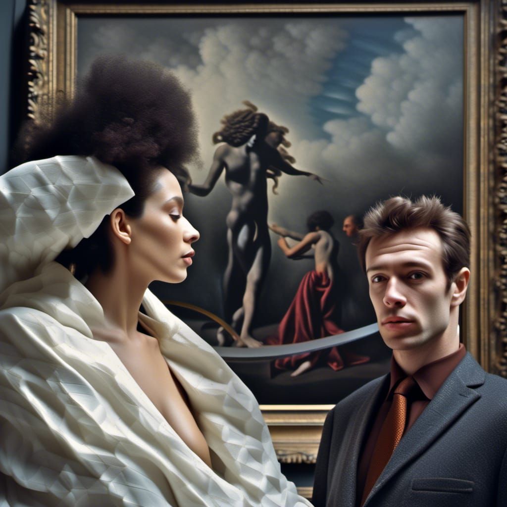 Playful Couple in Art Museum: Hyperrealistic Photography