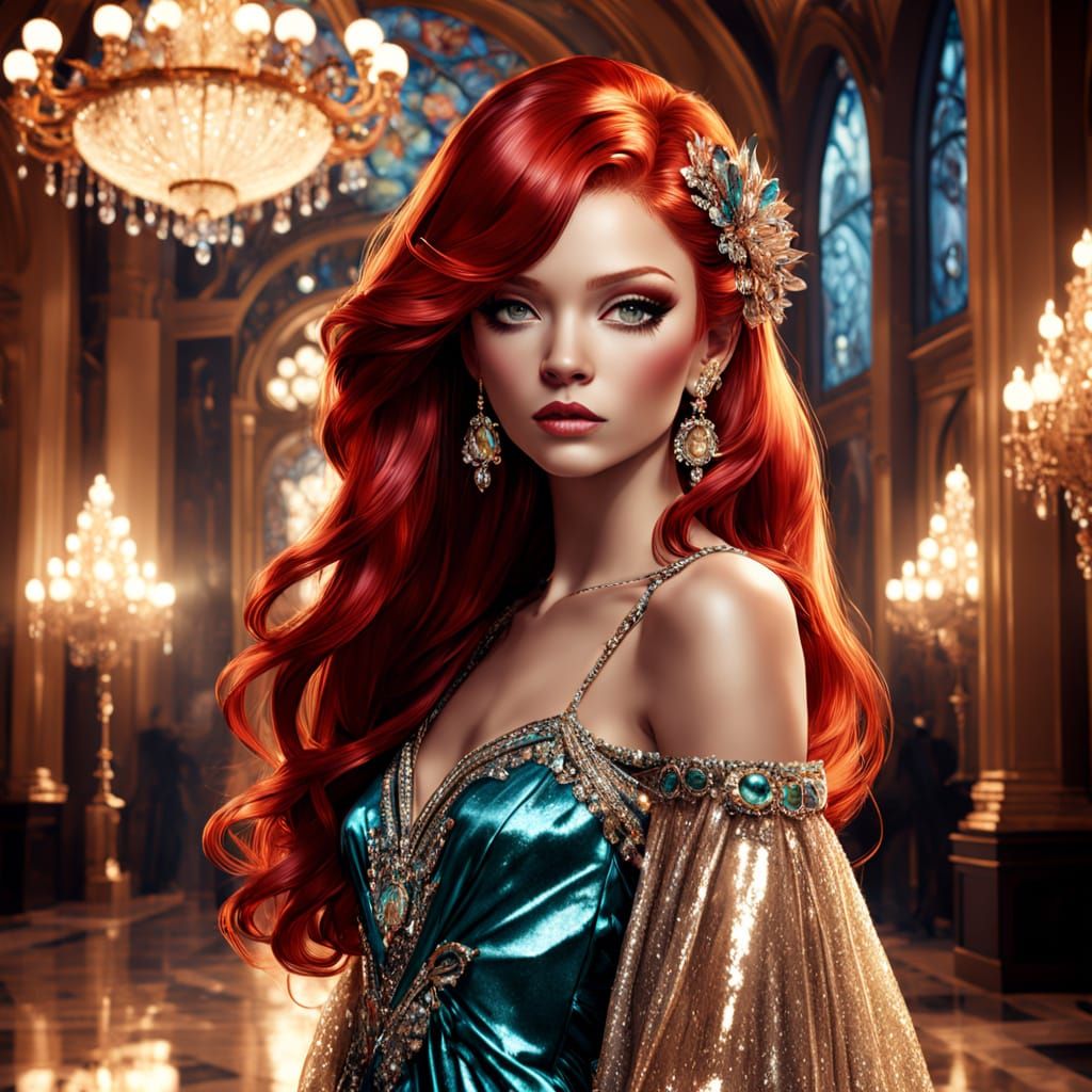 Elegant Digital Portrait in the Style of Mucha