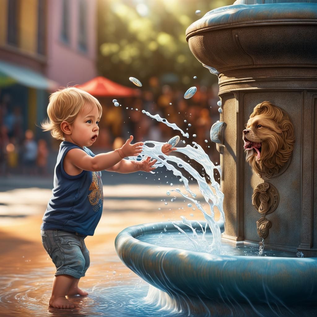 Toddler Coin Toss: Hyperrealistic Splash Art