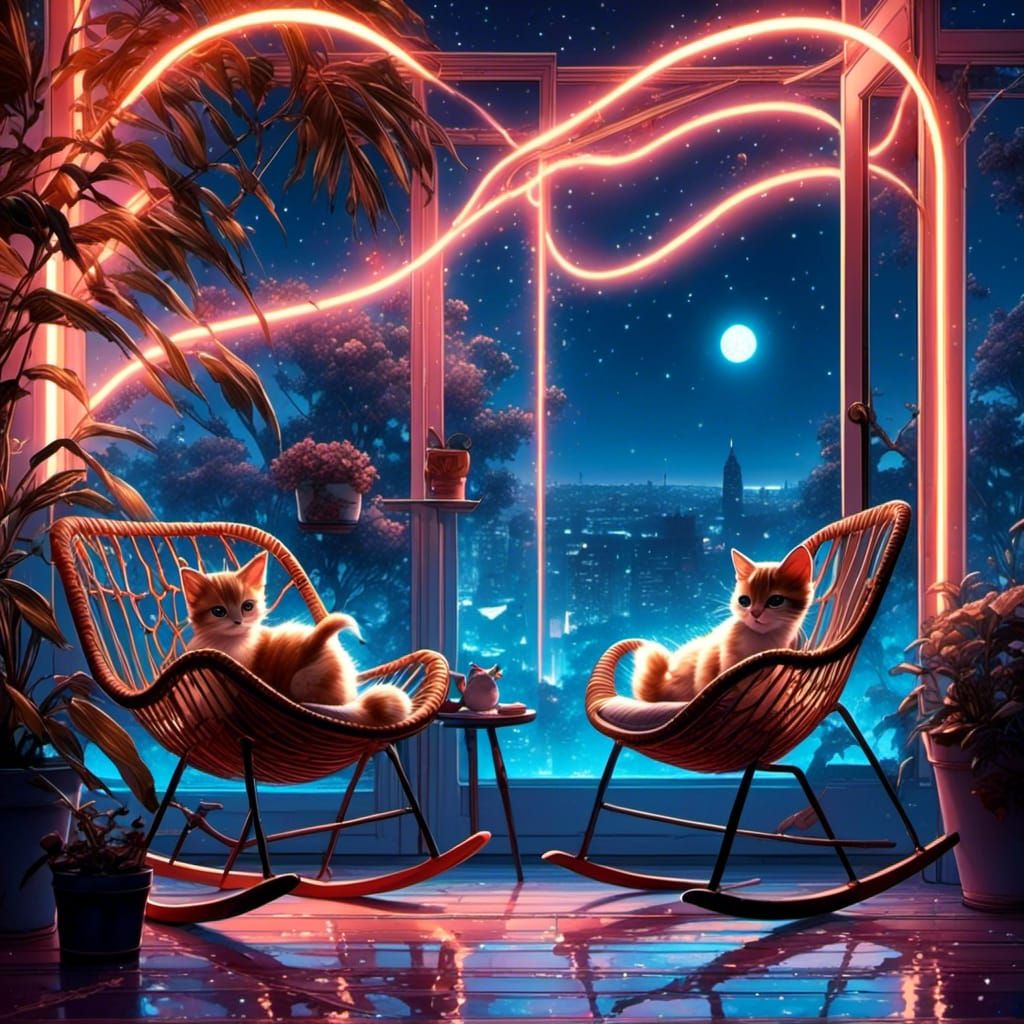 Kittens Play Around Rattan Rocking Chair