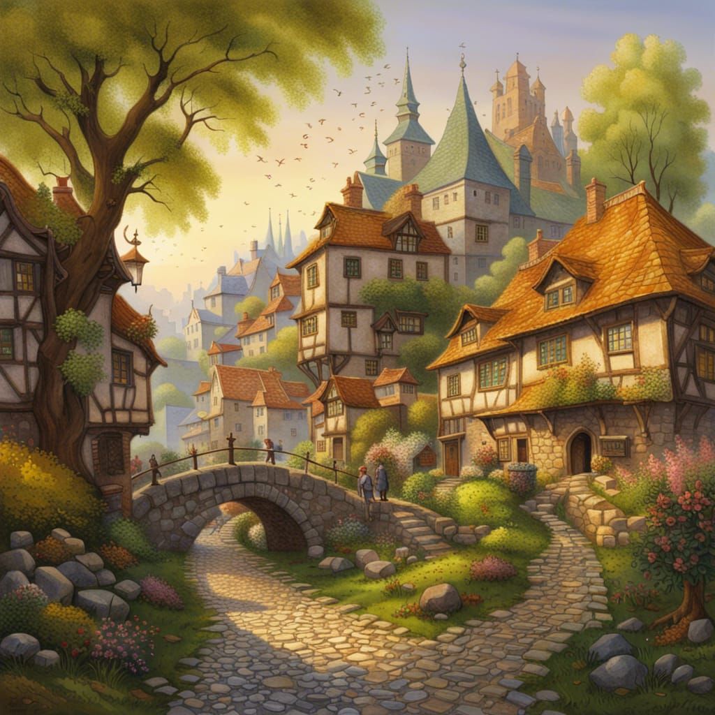 Medieval Wattle and Daube City in Spring