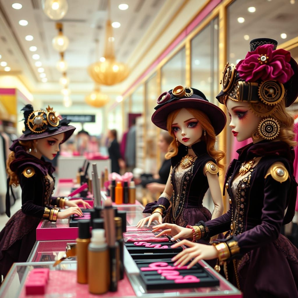 Steampunk Dolls in a Department Store, Syd Mead Aesthetic