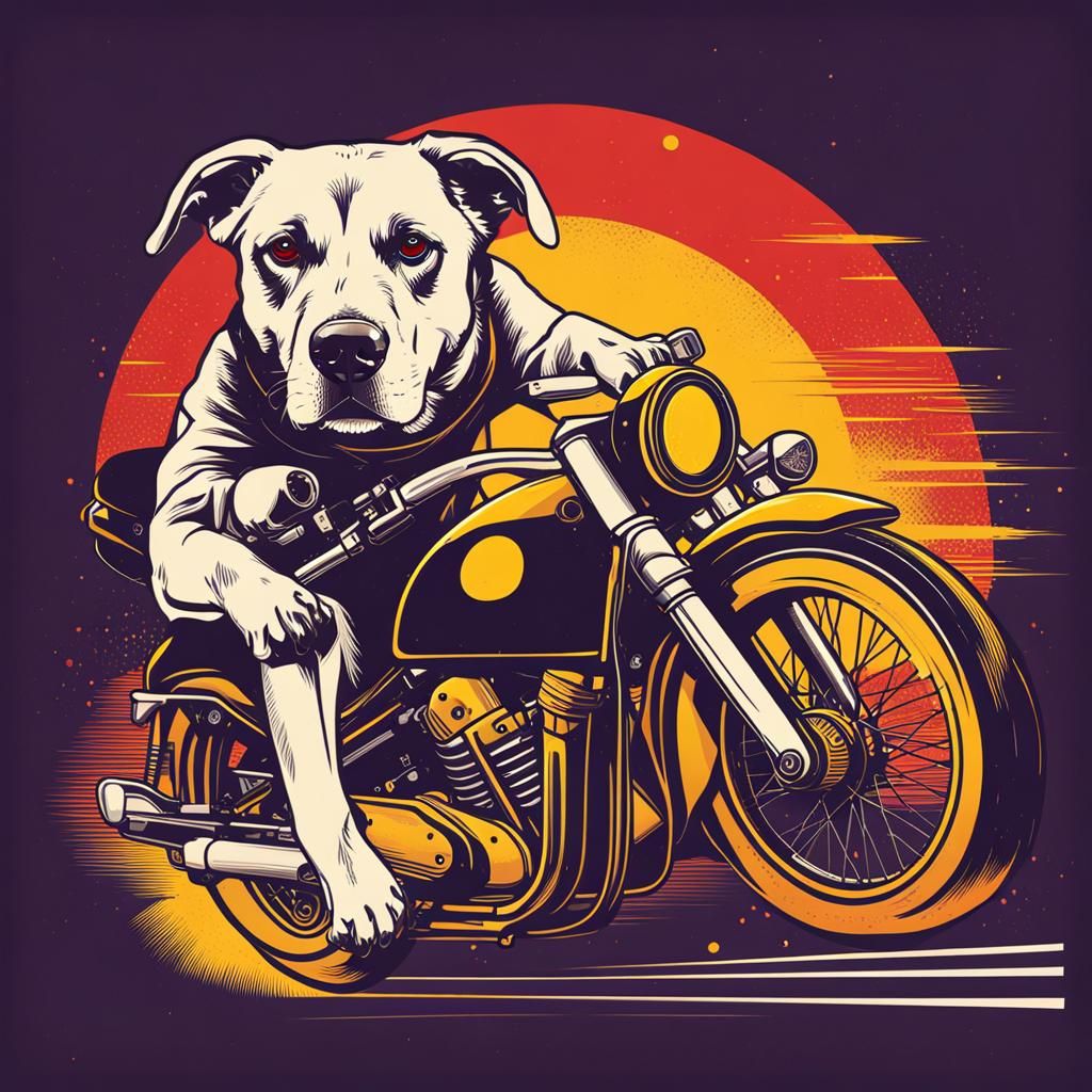 Dog on Motorcycle in Pop Art Style