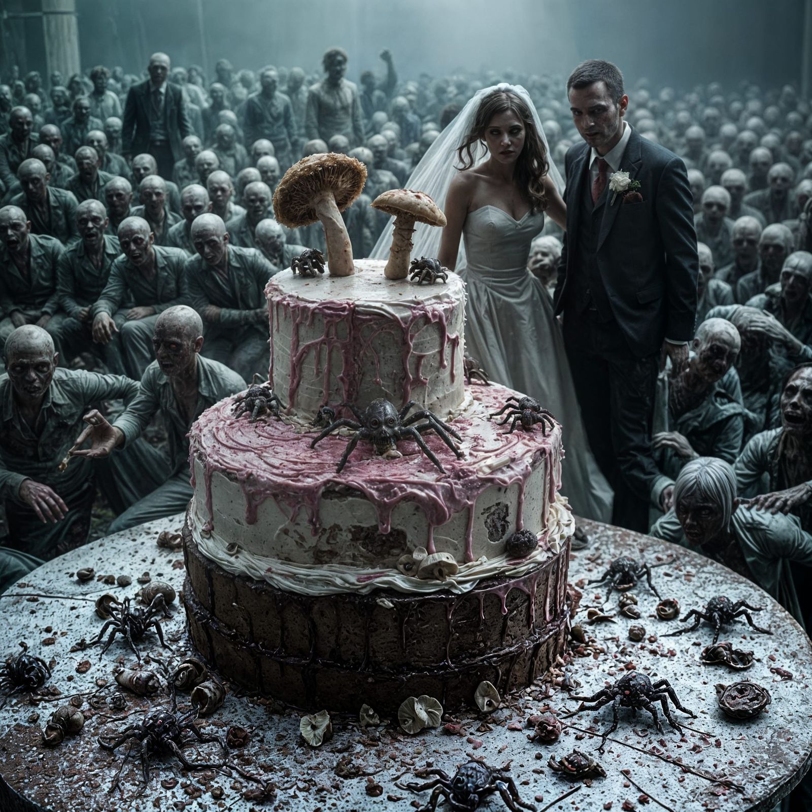 Zombie Wedding Horror Scene in Cinematic Style