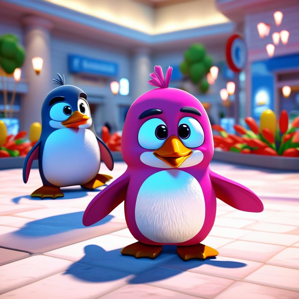 disney club penguin pink and red penguin with big cute chibi...