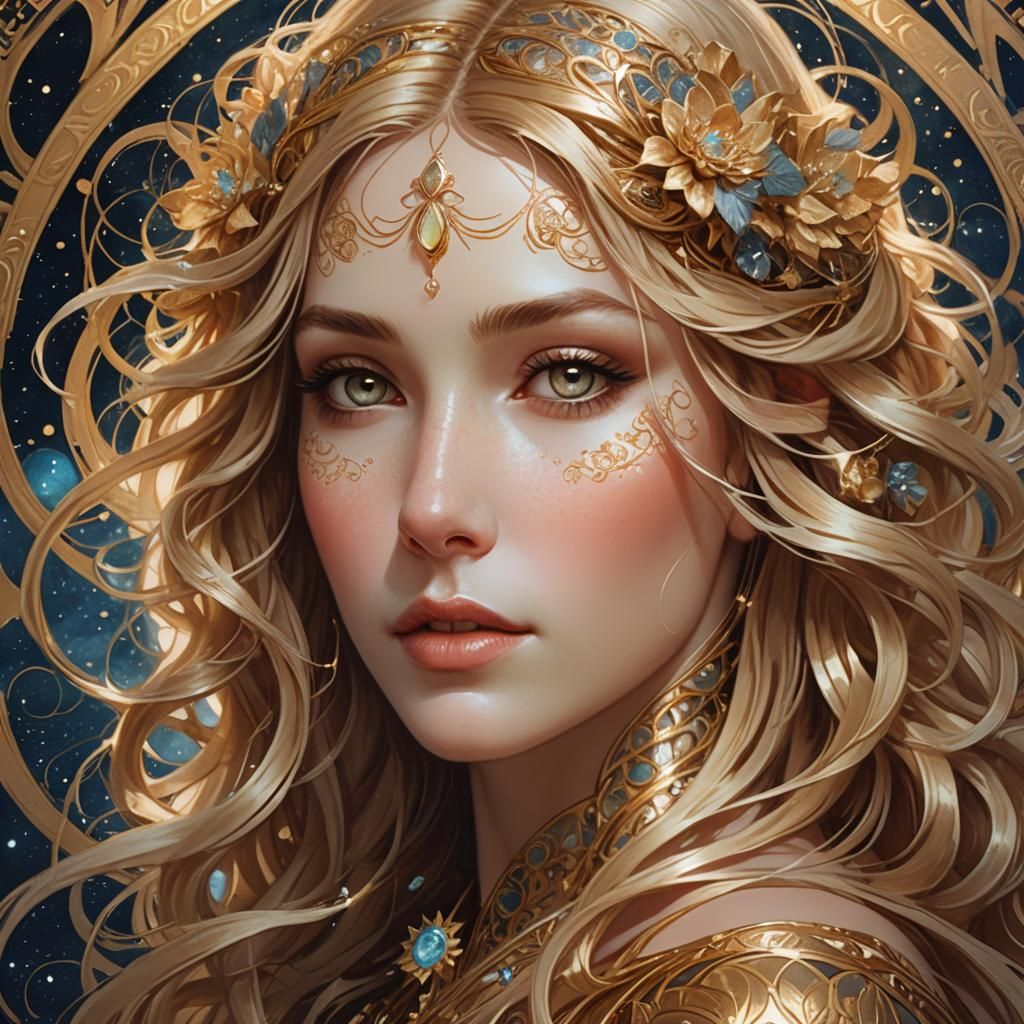 Ethereal Goddess Portrait in Art Nouveau Style